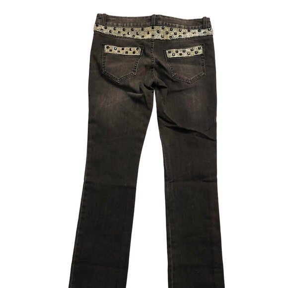 John Richmond Silver Black Studs & Chain Detail on Black Washed Denim Jeans 27 - Picture 9 of 16